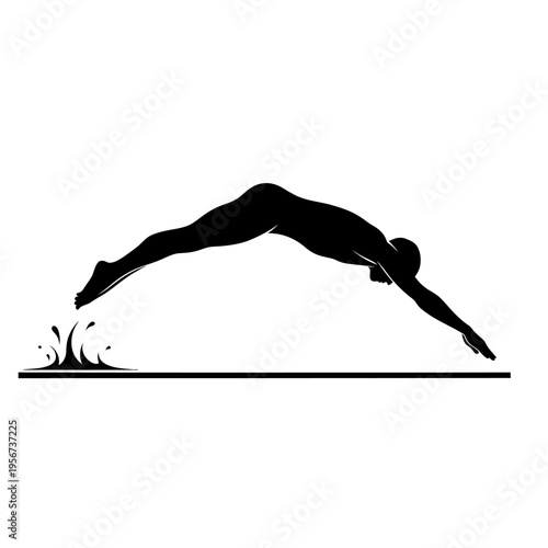 A person dives into water with a splash in a swimming pool from a diving board.