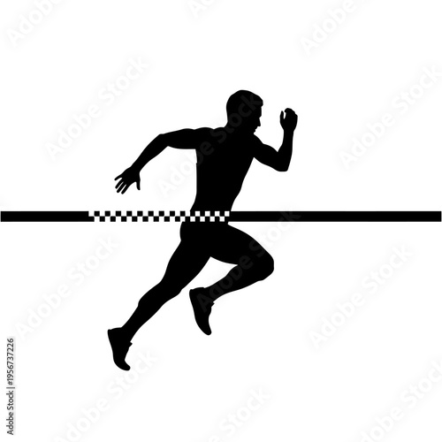 Man running over hurdle in athletic event on track field