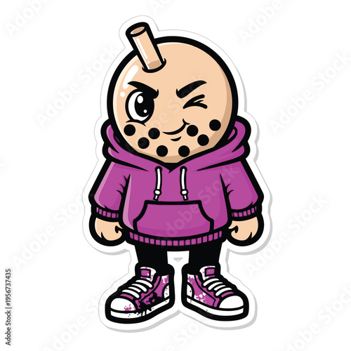 Cartoon boba tea character in hoodie 4.