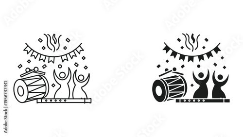 Dhol Drum, Flute, Dancers, Garlands, and Confetti Celebrating Indian Festivals