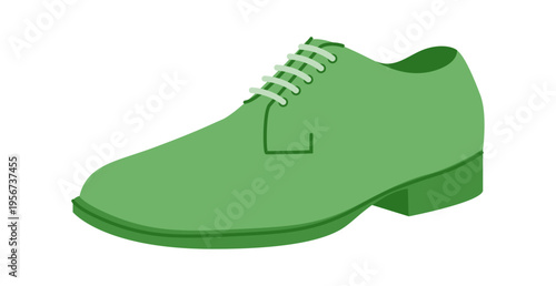 Blucher mens green flat lace shoe. Open lacing leather footwear versatile smart casual office style. Technical illustration CAD mockup sketch vector women unisex outline isolated.