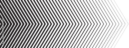 Repeated chevron arrow shapes with different thickness and vanishing effect. Forward, fast, speed or motion background. Abstract striped print. Vector graphic illustration