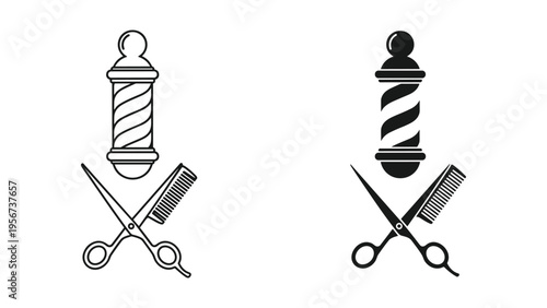 Barber Pole, Scissors, and Comb Icons: Classic Symbols of Hairdressing and Grooming