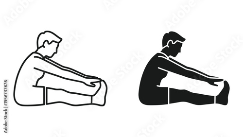 Man Stretching Hamstring Forward Fold Exercise Icon Silhouette Set