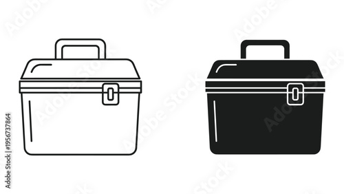 Toolbox Icon - Line Art and Silhouette - Isolated on White Background