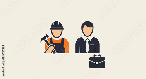 Businessman and construction worker icons.