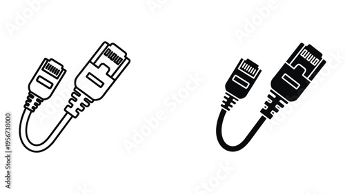 Ethernet Cable Icon Set: Outline and Solid Icons for Network Connectivity