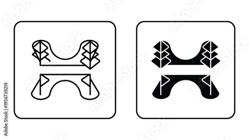 Set of two icons: abstract symbols for dental braces and dental implants with geometric shapes