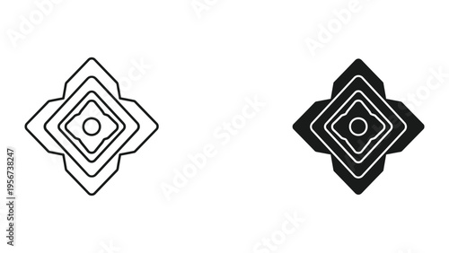Geometric Abstract Symbol Icon, Outline and Solid Fill, Isolated on White Background