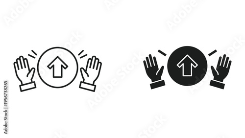 Two High Five Icons with Upward Arrow, Success and Celebration Concept