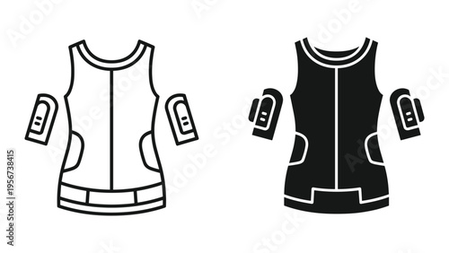 Sports Protective Gear Icon Set: Vest and Arm Guards - Line Art and Silhouette