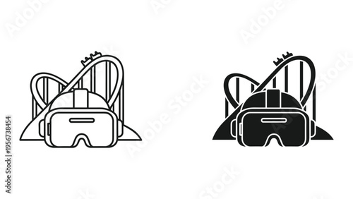 Roller Coaster and VR Headset Icon: Immersive Entertainment and Virtual Reality Concept