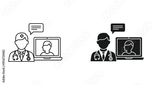 Doctor Telemedicine Consultation Icon Set: Online Medical Advice and Communication