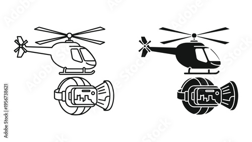 Helicopter and VR headset icon, virtual reality simulation, simulation technology, aviation, modern transport