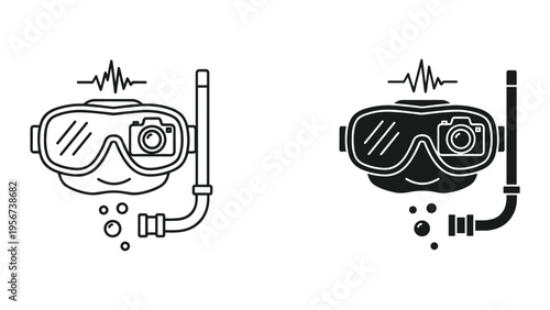Diver Mask with Camera and Snorkel Icon - Underwater Photography and Adventure Concept