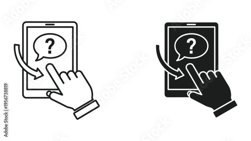 Smartphone Question Icon with Finger Tap and Arrow - Customer Support and FAQ Concept