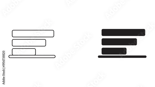 Abstract Minimalist Icon of Three Horizontal Lines for Alignment, Menu, or List Icons in Black and White