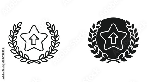 Star award icon with laurel wreath and upward arrow for success, achievement, and ranking