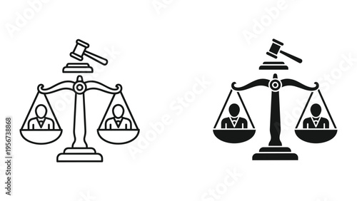 Justice Scales and Gavel Icons: Symbolizing Law, Balance, and Legal Decisions
