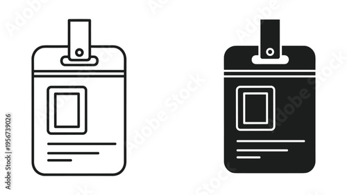 Employee Badge Icons: Outline and Solid Fill Style Identification Card Holder Vector Art