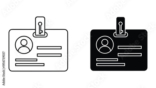 ID Card with Key Clip Icon, Personal Identity Badge with Silhouette and Placeholder Text, Security Access Pass