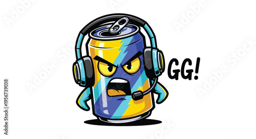 Angry soda can wearing headphones 2.