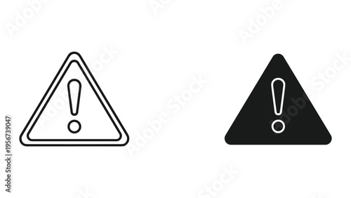 Exclamation Mark Warning Sign Icons: Outline and Solid Black Triangle Alert Symbols