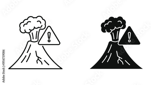 Volcano eruption warning icon, danger sign, alert symbol, natural disaster, geology, hazard, seismic activity, emergency