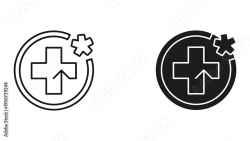 Medical Aid Icon with Plus Symbol and Starburst - Healthcare and Emergency Services Symbol