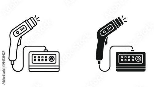 Infrared Thermometer Gun with Display Unit, Line Art and Solid Icons