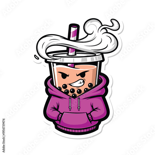 Cartoon boba tea with angry face 2.