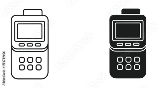 Payment Terminal Icons: Black and White Line Art and Solid Black Silhouette