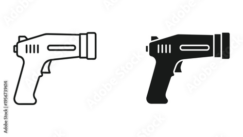 Infrared Thermometer Icons: Line Art and Solid Black Silhouette