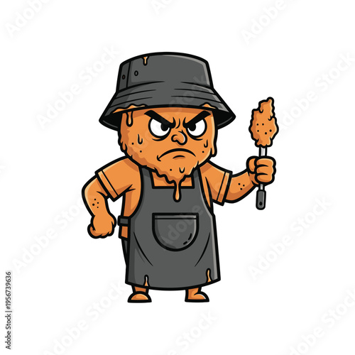 Cartoon angry meat chef character.