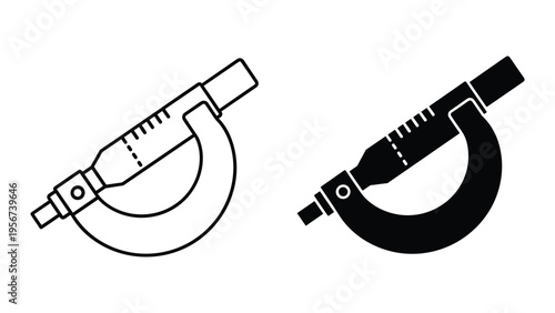 Micrometer Tool Icon - Line Art and Silhouette for Precision Measurement