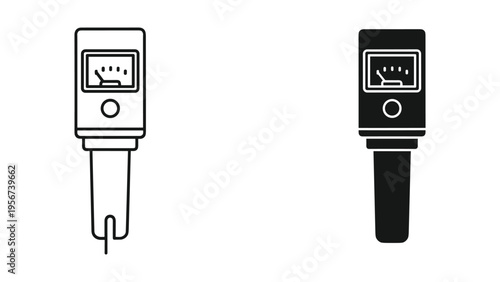 Handheld pH Meter Icon Set - Line Art and Solid Black Icons for Science and Measurement