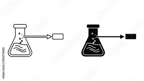 Laboratory Flask with Bubbles and Arrow Symbolizing Input or Process