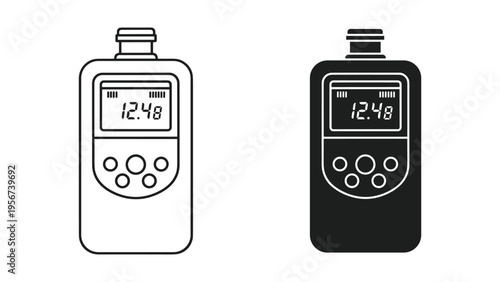 Digital alcohol tester and breathalyzer icon, vector illustration, line art and silhouette