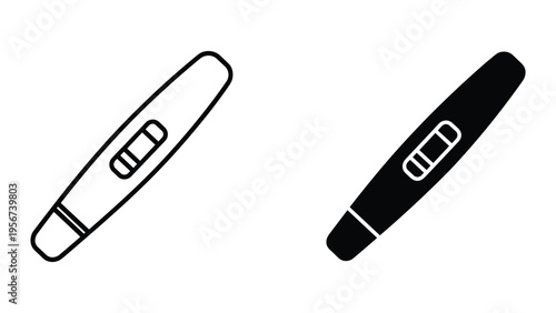 Pregnancy Test Icon Line Art and Silhouette, Isolated on White Background