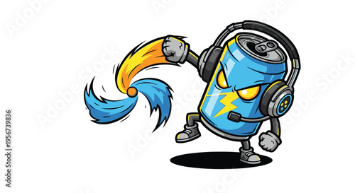 Cartoon paint can character dancing music.