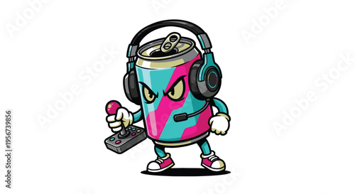 Cartoon soda can character with headphones 3.