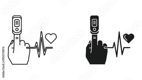 Pulse Oximeter On Finger With Heartbeat Line and Heart Icon - Healthcare and Medical Concept