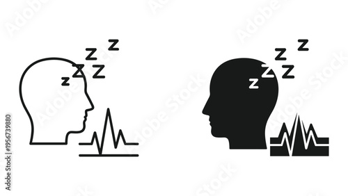 Sleep Study Icons: Brain Wave and Sleeping Person Silhouette