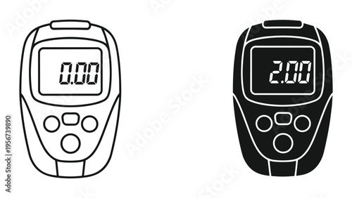Digital Measuring Device Icons: Black and White Line Art and Solid Fill Comparison