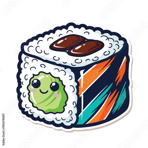 Smiling sushi roll with green filling.