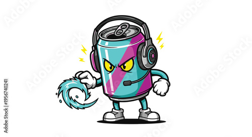 Cartoon soda can character with headphones 1.