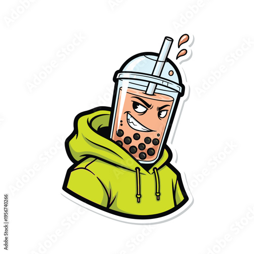 Cartoon boba tea smiling face cup.