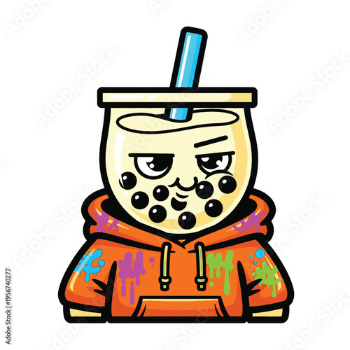 Cartoon boba tea character in hoodie 3.