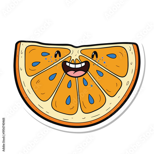 Cartoon orange slice with face.