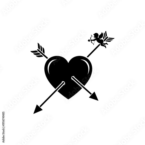 A cherub pierces a heart with crossed arrows in a symbolic illustration.
